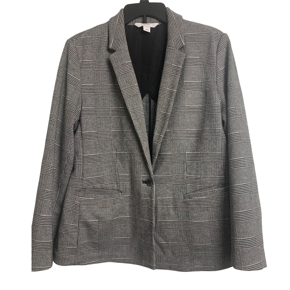 Old Navy Black White Glen Plaid Single Button Cotton Blazer Jacket‎ L